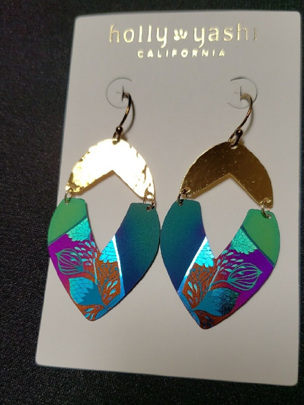 Holly Yashi Purple And Blue Floral Drop Earrings - Gold Accents